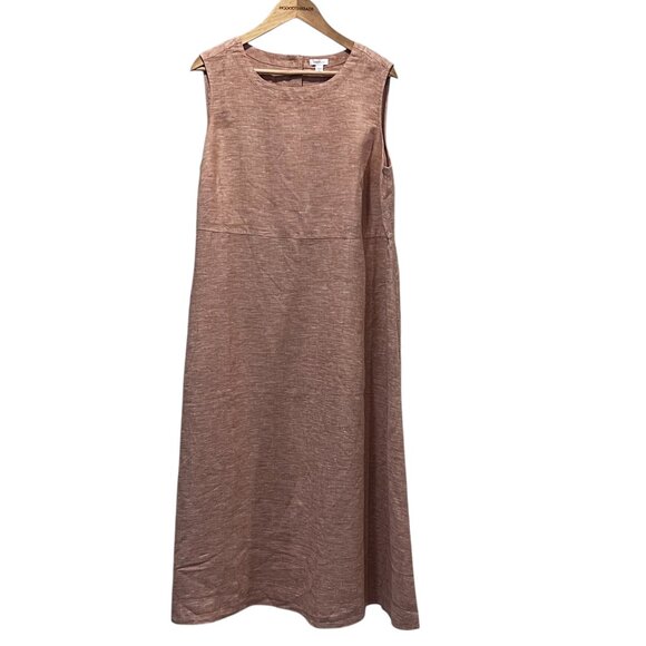 J Jill Linen Sleeveless A-Line Midi Maxi Dress, NWT, Pockets, Peach Tan, XL - Picture 2 of 9